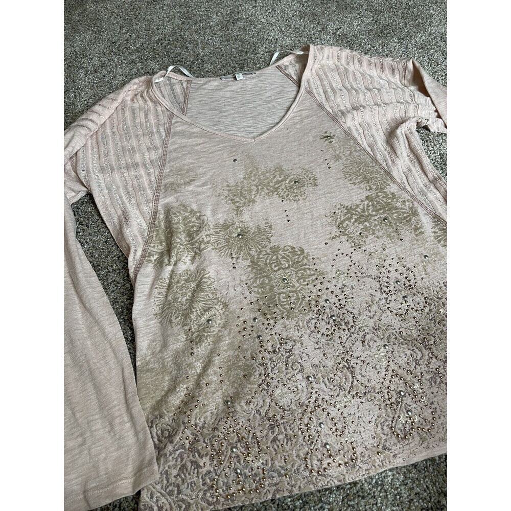 Miss Me Knit Light Pink & Gold Studded Lightweight Shirt Top Size Medium